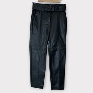Ann Taylor faux leather ankle length belted black pant